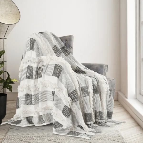 Blankets & Throws-Kirkland's Home Spencer Gray And White Plaid Throw Gray/White