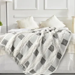 Blankets & Throws-Kirkland's Home Spencer Gray And White Plaid Throw Gray/White
