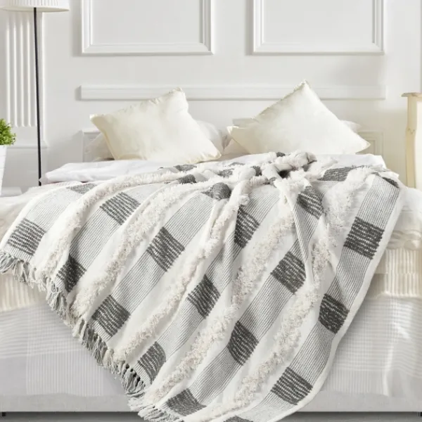 Blankets & Throws-Kirkland's Home Spencer Gray And White Plaid Throw Gray/White