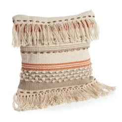 Pillows-Kirkland's Home Spice And Natural Chic Fringe Pillow Orange/Tan