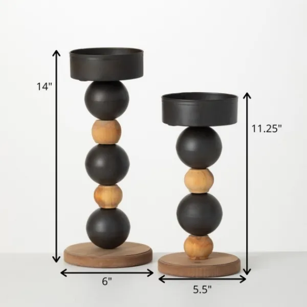 Candle Holders-Kirkland's Home Spiked Sphere 2-Pc. Pillar Candle Holder Set Brown/Black
