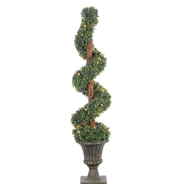 Trees & Topiaries-Kirkland's Home Spiral Pre-Lit Boxwood Potted Topiary Green/Brown
