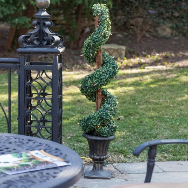 Trees & Topiaries-Kirkland's Home Spiral Pre-Lit Boxwood Potted Topiary Green/Brown