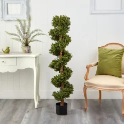 Trees & Topiaries-Kirkland's Home Spiraling Boxwood Topiary In Black Planter
