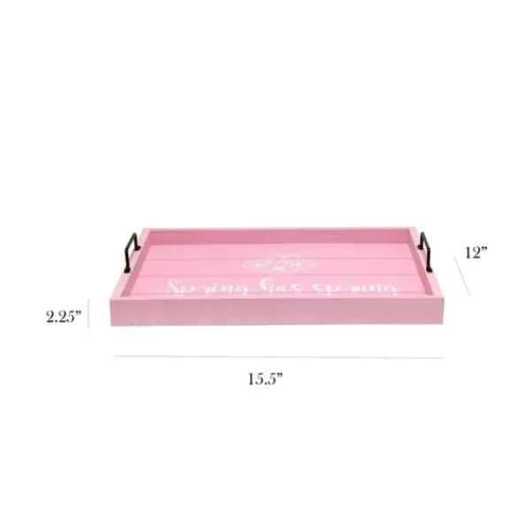 Decorative Trays-Kirkland's Home Spring Has Sprung Wood Tray Pink