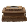 Candle Holders-Kirkland's Home Square Carved Wood Pillar Candle Holder Brown