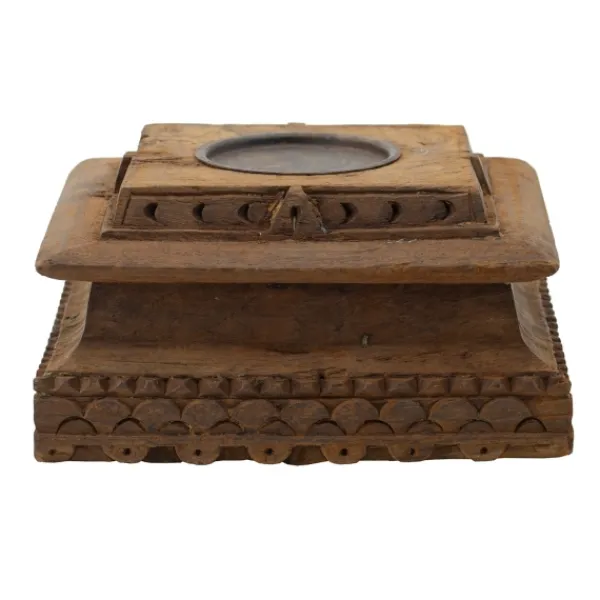 Candle Holders-Kirkland's Home Square Carved Wood Pillar Candle Holder Brown