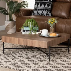 Coffee Tables-Kirkland's Home Square Light Wood X Base Coffee Table Brown