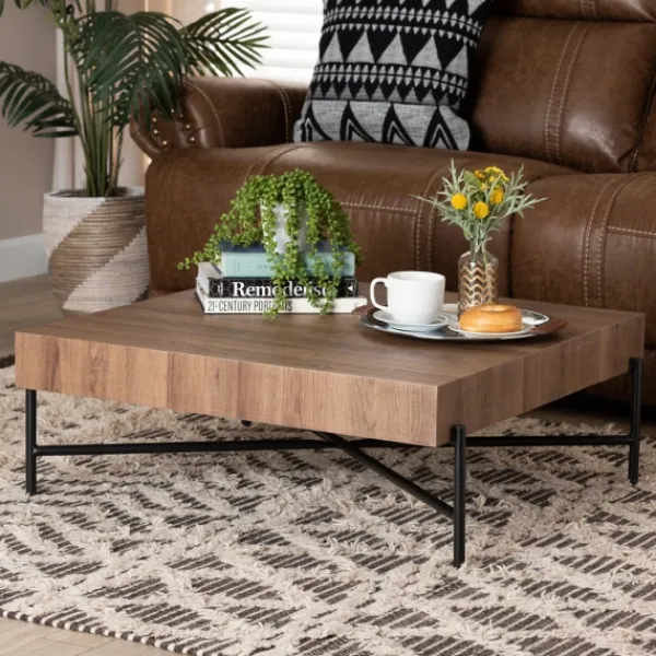 Coffee Tables-Kirkland's Home Square Light Wood X Base Coffee Table Brown