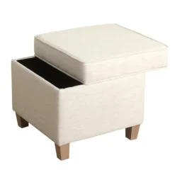 Benches & Ottomans-Kirkland's Home Square Oatmeal Storage Ottoman Ivory