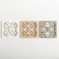 Wall Plaques-Kirkland's Home Square Scrollwork Wall Plaques, Set Of 3 White/Gray/Yellow