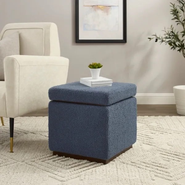 Benches & Ottomans-Kirkland's Home Square Sherpa Upholstered Storage Ottoman Blue