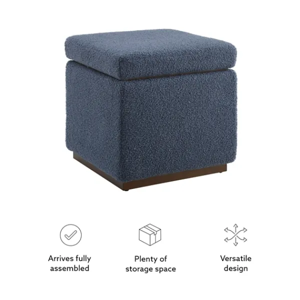 Benches & Ottomans-Kirkland's Home Square Sherpa Upholstered Storage Ottoman Blue