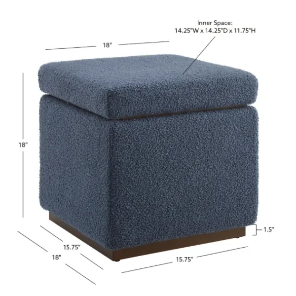 Benches & Ottomans-Kirkland's Home Square Sherpa Upholstered Storage Ottoman Blue