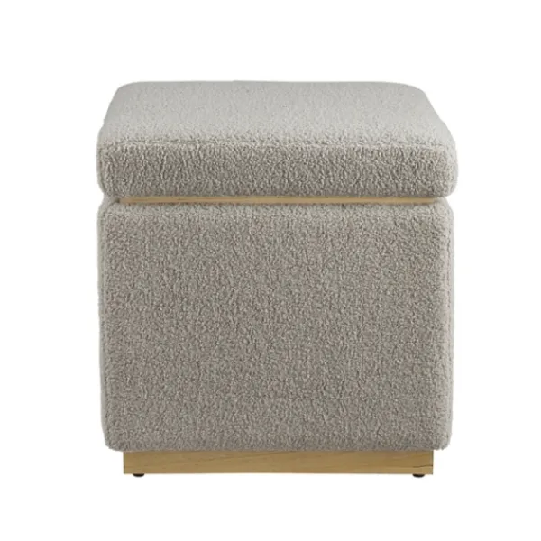 Benches & Ottomans-Kirkland's Home Square Sherpa Upholstered Storage Ottoman Gray