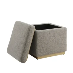 Benches & Ottomans-Kirkland's Home Square Sherpa Upholstered Storage Ottoman Gray