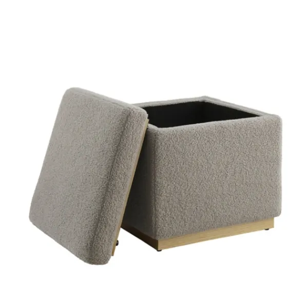 Benches & Ottomans-Kirkland's Home Square Sherpa Upholstered Storage Ottoman Gray