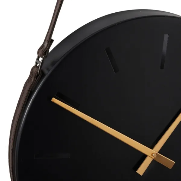 Clocks-Kirkland's Home Stainless Steel Leather Strap Wall Clock Black