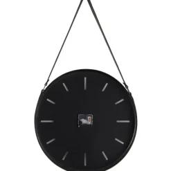 Clocks-Kirkland's Home Stainless Steel Leather Strap Wall Clock Black