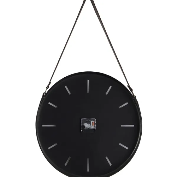 Clocks-Kirkland's Home Stainless Steel Leather Strap Wall Clock Black