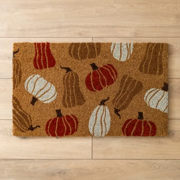 Doormats-Kirkland's Home Stamped Pumpkins Coir Doormat Tan/Brown/Red
