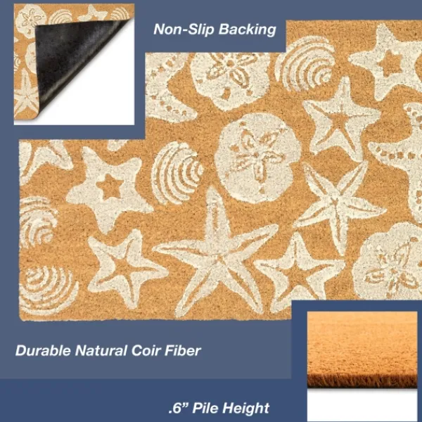 Doormats-Kirkland's Home Starfish And Sand Dollars Coir Doormat Tan/White