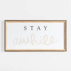 Wall Quotes & Signs-Kirkland's Home Stay Awhile Script Framed Wall Plaque White/Black/Tan
