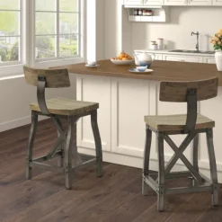 Bar Stools & Counter Height Stools-Kirkland's Home Steel Gray Rounded Back Industrial Counter Stool Brown/Gray