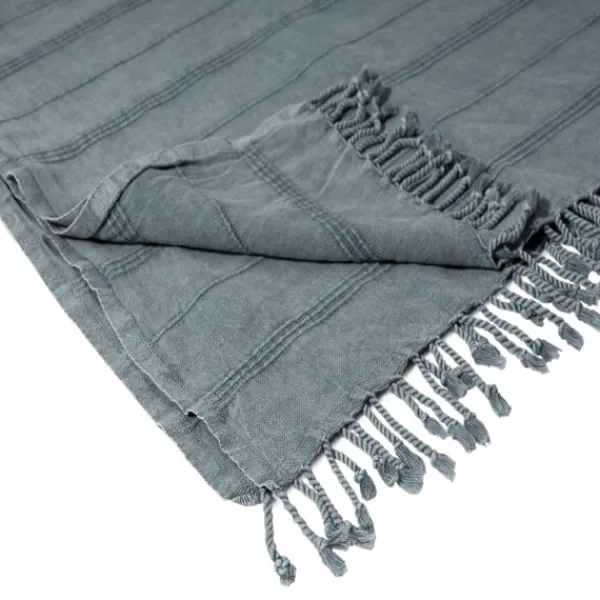 Blankets & Throws-Kirkland's Home Steel Woven Stripes Cotton Throw Gray