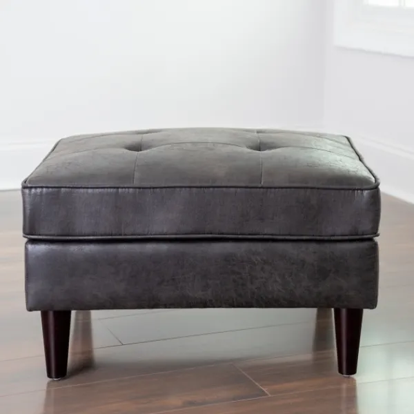Benches & Ottomans-Kirkland's Home Steele Wyatt Faux Leather Ottoman Gray