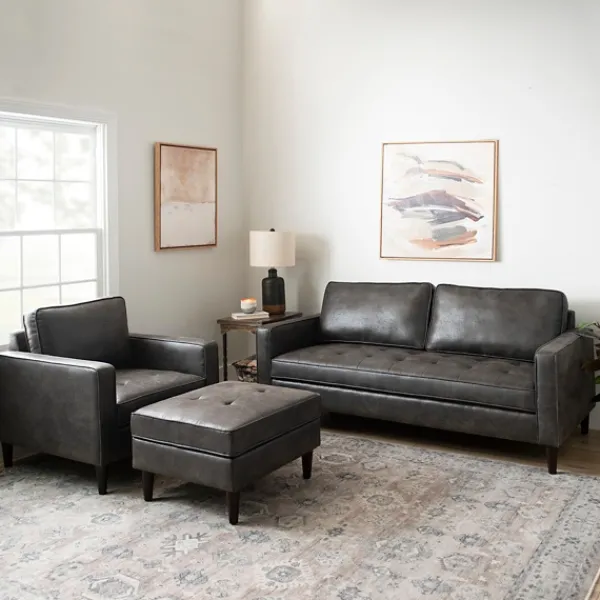 Sofas & Loveseats-Kirkland's Home Steele Wyatt Faux Leather Sofa Gray