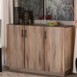 Cabinets & Sideboards-Kirkland's Home Stella Contemporary Oak 3-Door Sideboard