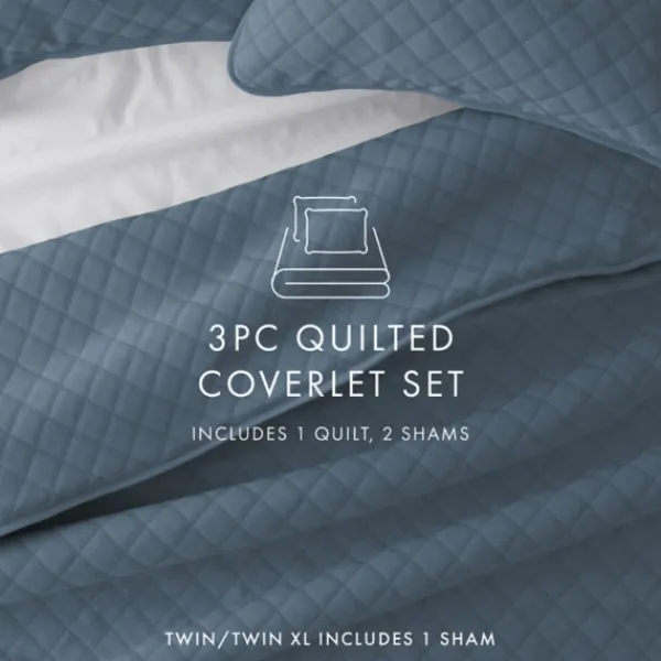 Quilts-Kirkland's Home Stitched Diamond 3-Pc. King Quilt Set Blue