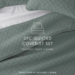 Quilts-Kirkland's Home Stitched Diamond 3-Pc. King Quilt Set Green