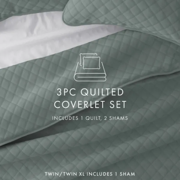 Quilts-Kirkland's Home Stitched Diamond 3-Pc. King Quilt Set Green
