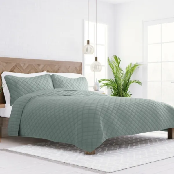 Quilts-Kirkland's Home Stitched Diamond 3-Pc. Queen Quilt Set Green