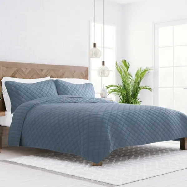 Quilts-Kirkland's Home Stitched Diamond 3-Pc. Queen Quilt Set Blue