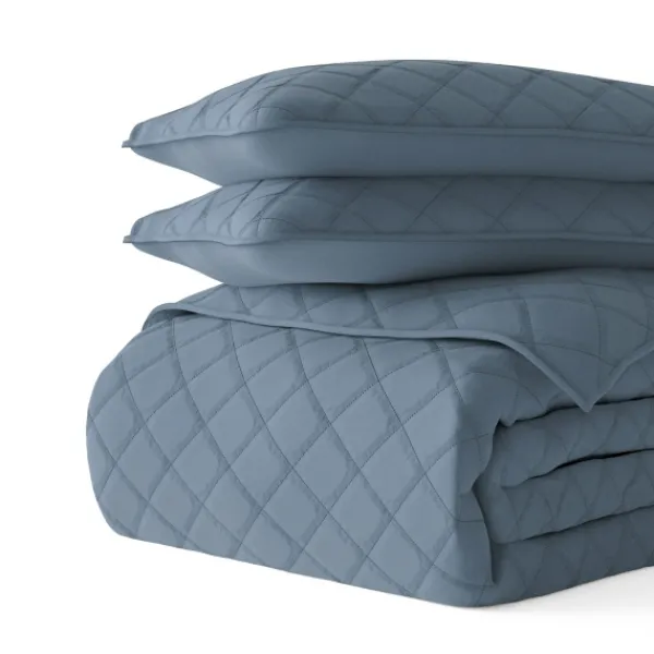 Quilts-Kirkland's Home Stitched Diamond 3-Pc. Queen Quilt Set Blue