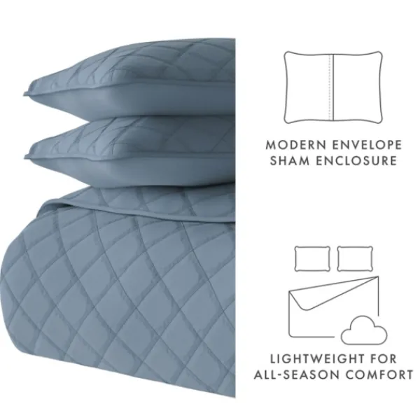 Quilts-Kirkland's Home Stitched Diamond 3-Pc. Queen Quilt Set Blue