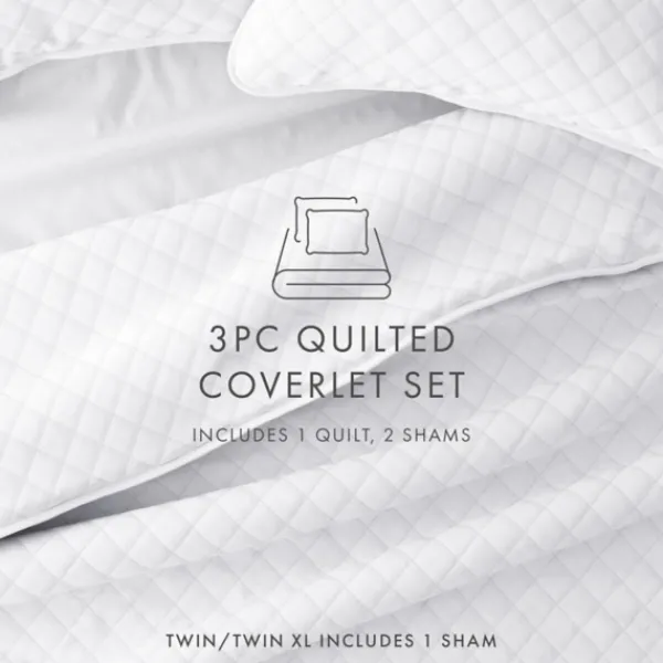 Quilts-Kirkland's Home Stitched Diamond 3-Pc. Queen Quilt Set White