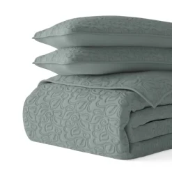 Quilts-Kirkland's Home Stitched Floral 3-Pc. King Quilt Set Green