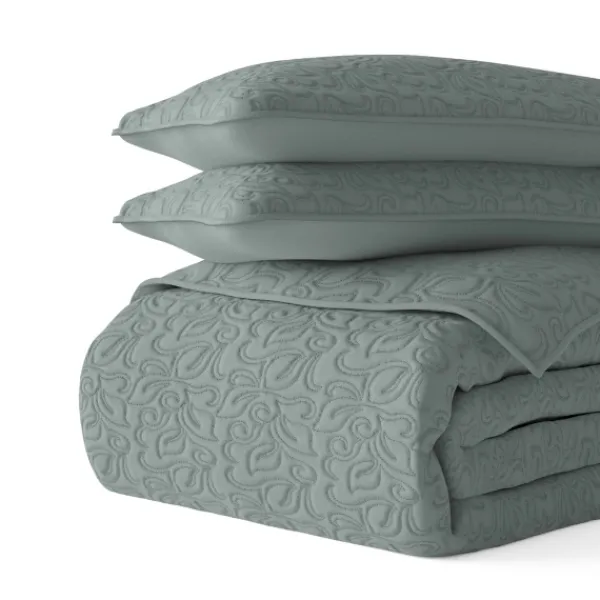 Quilts-Kirkland's Home Stitched Floral 3-Pc. King Quilt Set Green