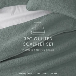 Quilts-Kirkland's Home Stitched Floral 3-Pc. King Quilt Set Green