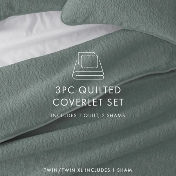 Quilts-Kirkland's Home Stitched Floral 3-Pc. King Quilt Set Green