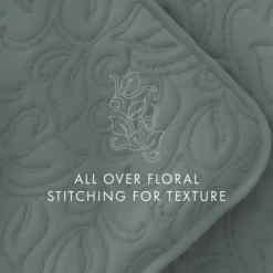 Quilts-Kirkland's Home Stitched Floral 3-Pc. Queen Quilt Set Green