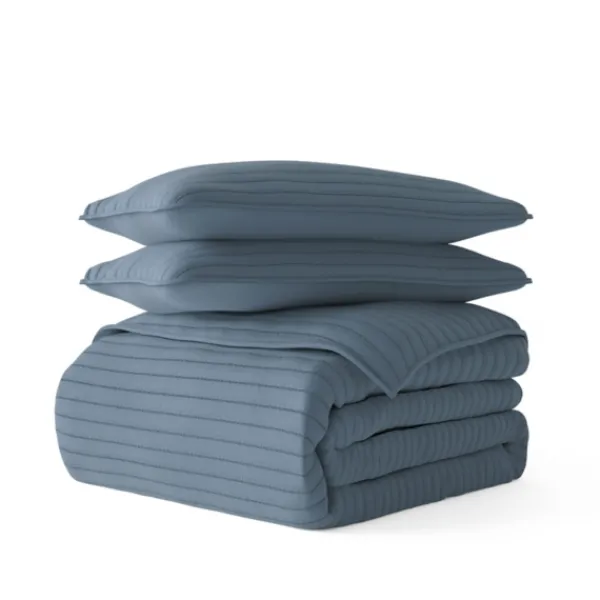 Quilts-Kirkland's Home Stitched Stripes 3-Pc. King Quilt Set Blue