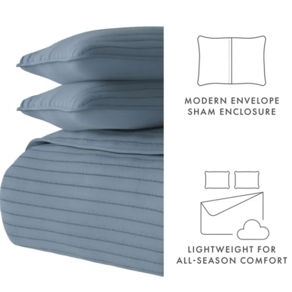 Quilts-Kirkland's Home Stitched Stripes 3-Pc. King Quilt Set Blue