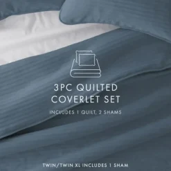 Quilts-Kirkland's Home Stitched Stripes 3-Pc. King Quilt Set Blue