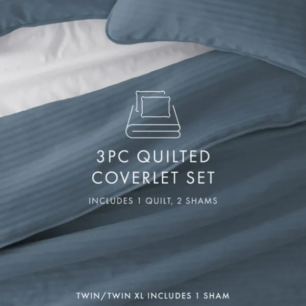 Quilts-Kirkland's Home Stitched Stripes 3-Pc. King Quilt Set Blue