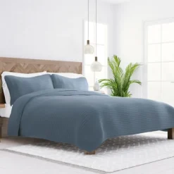 Quilts-Kirkland's Home Stitched Stripes 3-Pc. Queen Quilt Set Blue